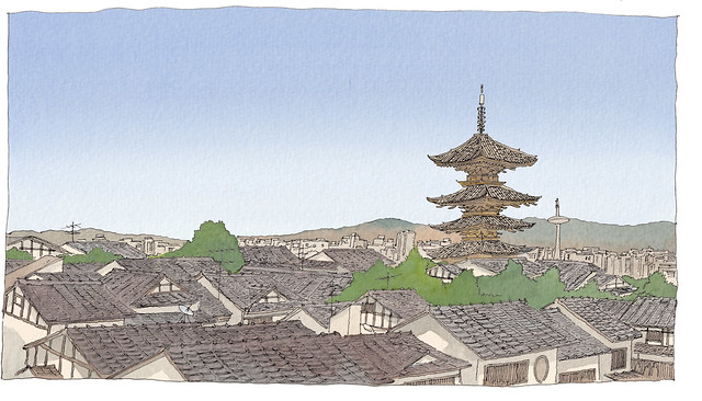 Japan, Kyoto, Gion skyline