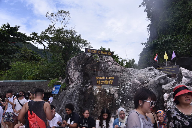 Hordes of tourists crowd on Ko Phing Kan- the James Bond Island