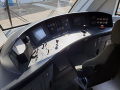 The cab of CAF 6111-104 on the depot at Podgorica.