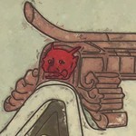 酒呑童子の赤い鬼瓦(？): 比叡山延暦寺の根本中堂の屋根にある酒呑童子のような色をした赤い鬼瓦