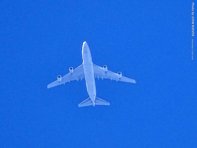 Kalitta Air 747 (Los Angeles to New York Stewart Int'l) flying over Olathe, 15 April 2020