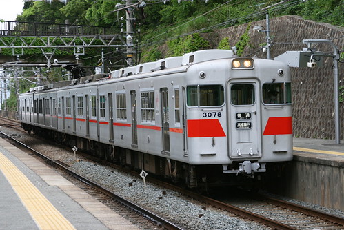 Sanyo Electric Railway 3050 series (6th ver) in Sumaura-koen.Sta, Kobe, Hyogo, Japan /May 6, 2020