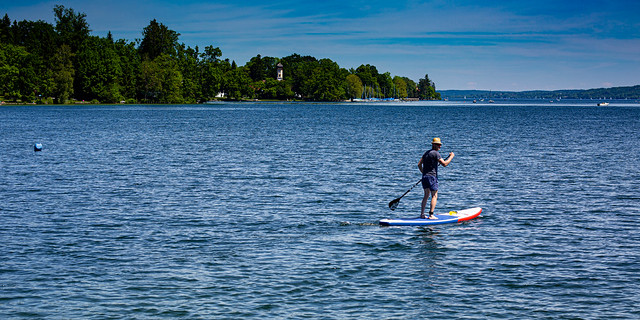 Summer, Blue sky, Lake Starnberg, Stand up paddling