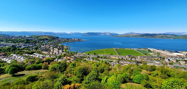 The view over the Clyde to Argyll  and beyond from Greenocks Lyle Hill .Truelly the Costa Del Clyde on a day like this .