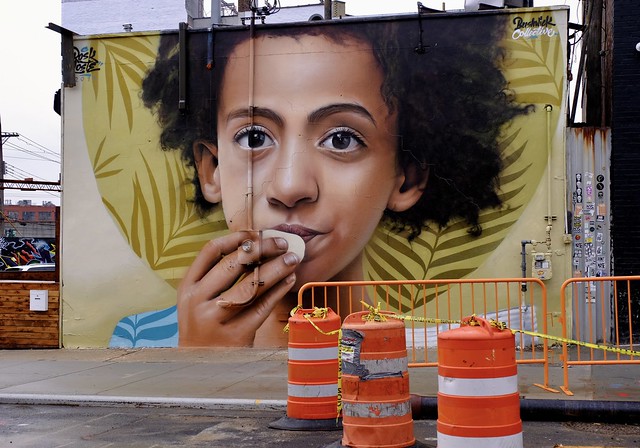 Kid Eating A Potato Chip by Rusk & Loste (The Bushwick Collective)