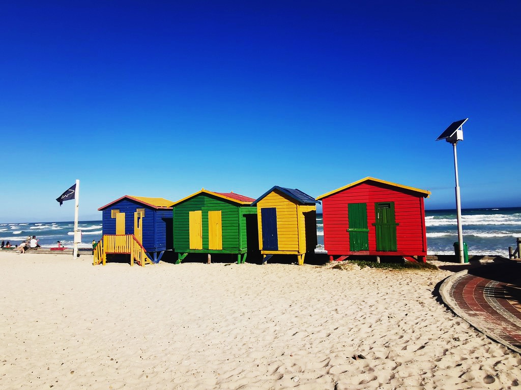 Colourful beach houses along Muizenberg Beach