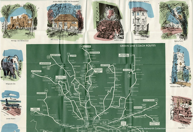 London Transport - Green Line coach routes map, 1966 - northern area