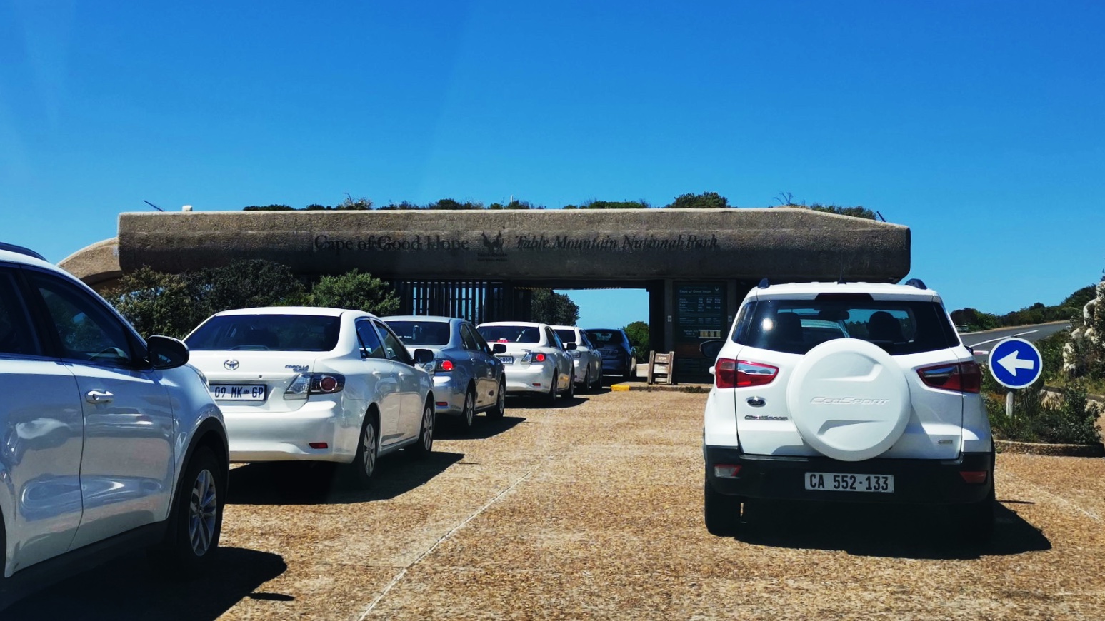 Cars queuing up to enter Table Mountain National Park at Cape of Good Hope