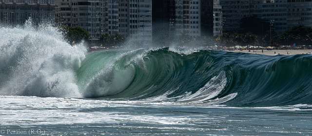 Majestic waves on Copacabana Beach, Rio de Janeiro, Brazil