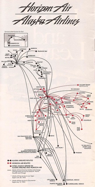 Alaska Airlines & Horizon Air route map - 1993