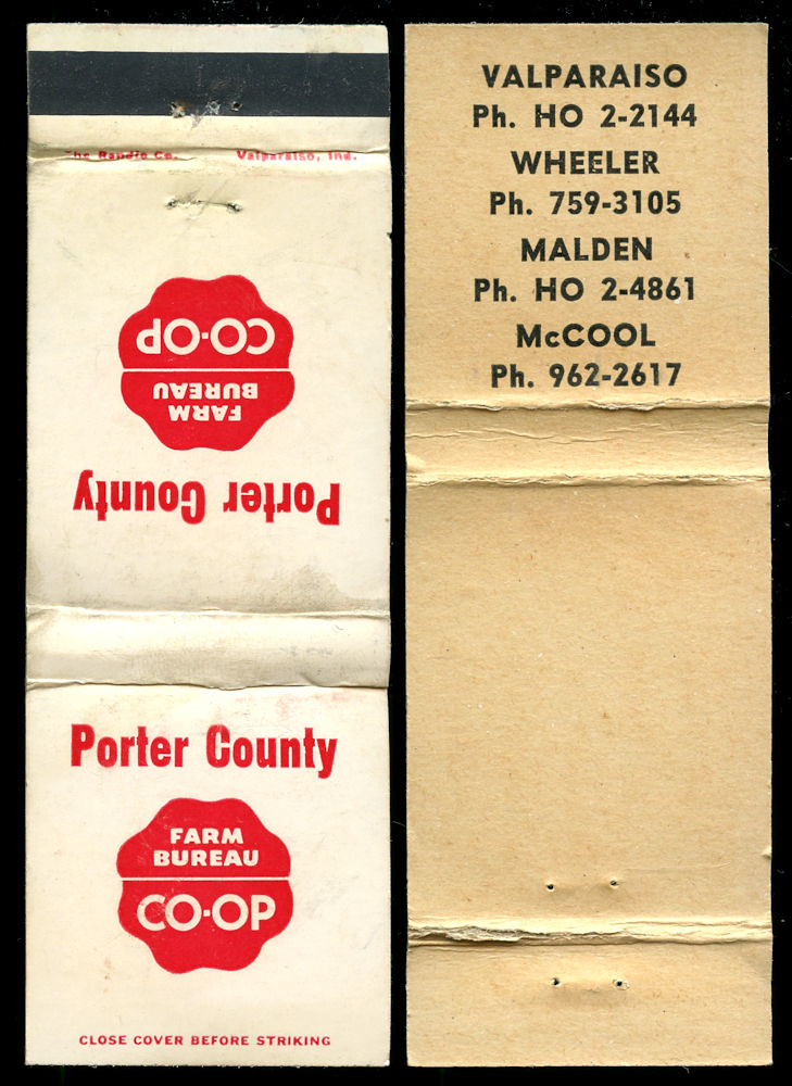 Porter County Farm Bureau CO-OP in Valparaiso, Wheeler, Malden, and McCool, Indiana - Matchcover
