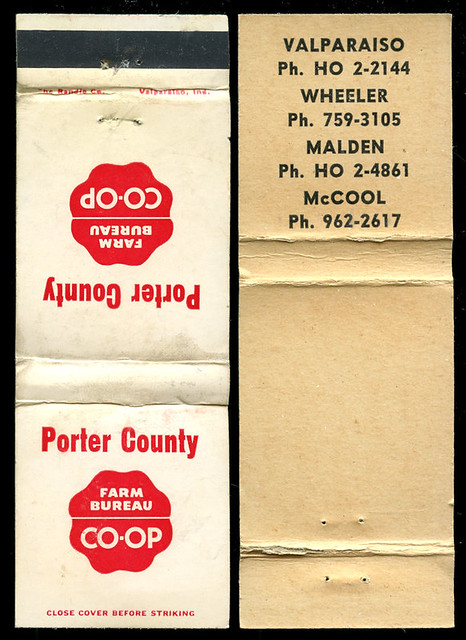 Porter County Farm Bureau CO-OP in Valparaiso, Wheeler, Malden, and McCool, Indiana - Matchcover