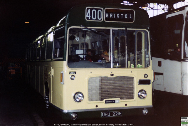 Ex- Bristol Omnibus RELL6L C1119, UHU221H, Marlborough Street Bus Station, Bristol, June 15th 1991