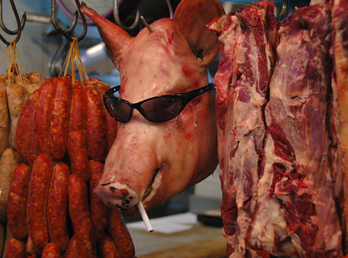 A pig with a cig in the market in Tucaman, Argentina