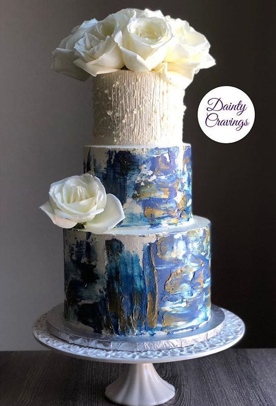 Blue and Gold Buttercream Cake by Dainty Cravings Cake Design