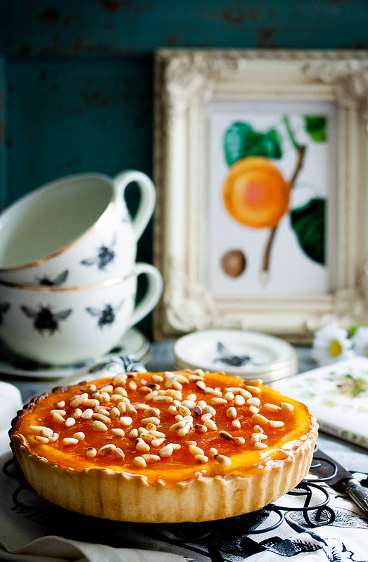 Apricot and ricotta tart with pine nuts