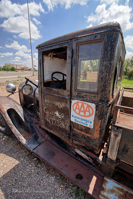 Wide-Angle Distorted Rusty & Crusty Pickup at Route 66 Auto Museum in Santa Rosa, New Mexico in HDR