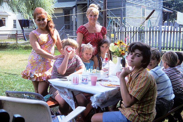 Los Angeles meets Milford, Connecticut! My LA cousins spent the entire Summer of 1972 with our family. Here, we're celebrating the 12th birthday of the boy drinking soda from the red cup. Aug 1972