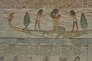 Valley of the Kings - Tomb of Rameses IX hieroglyphs scenes boat