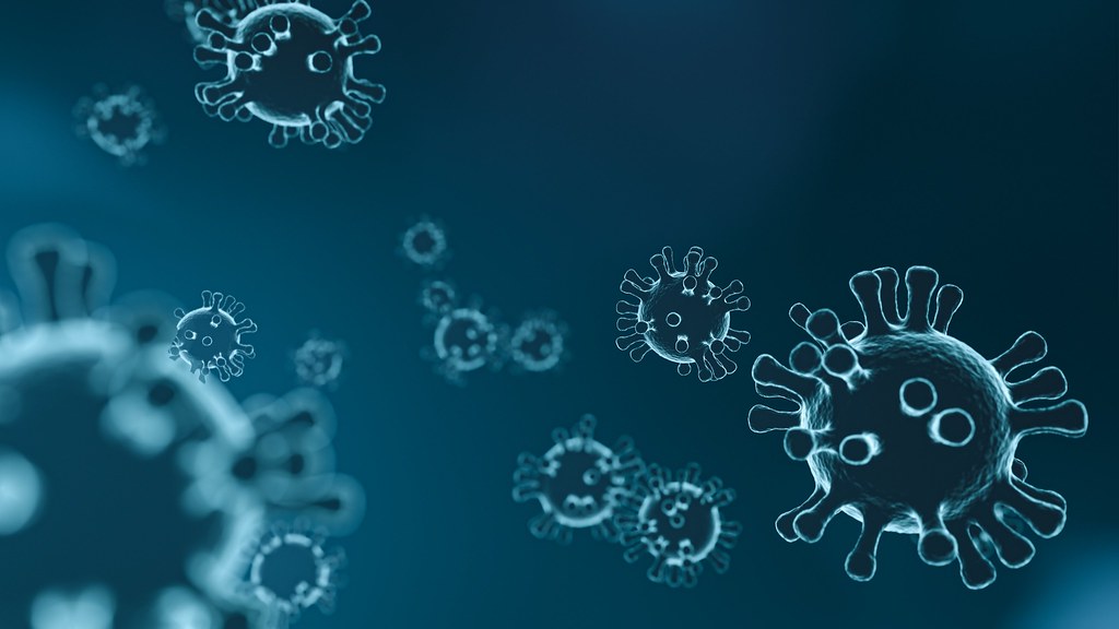 a blue toned image of a coronavirus protein