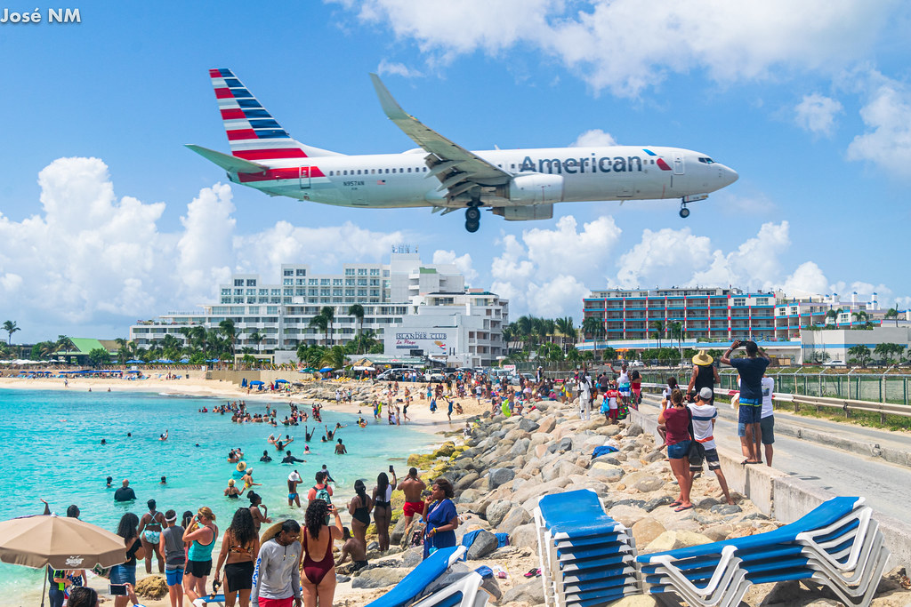 American Airlines Over Maho Beach