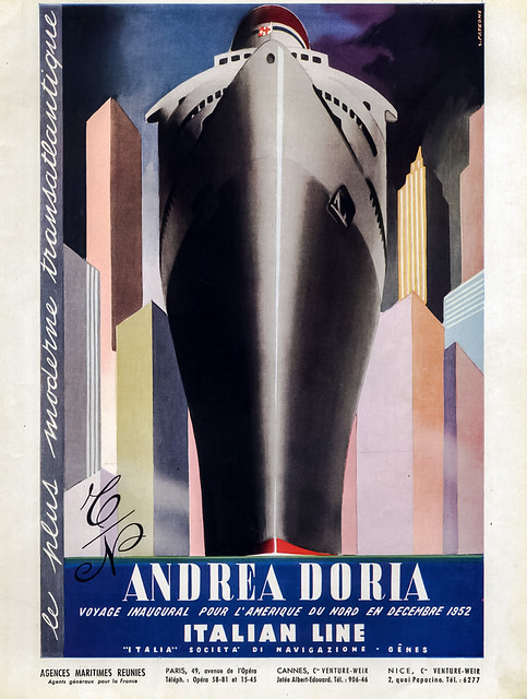Advertising Poster  for the Italian Transatlantic Liner Andrea Doria (1952).
