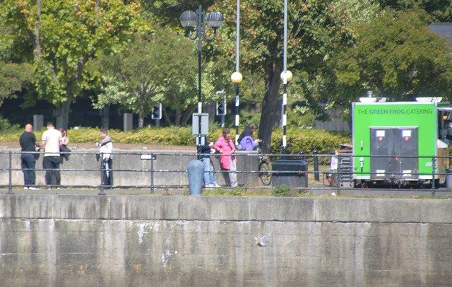 People at the Green Frog van on Preston Docks