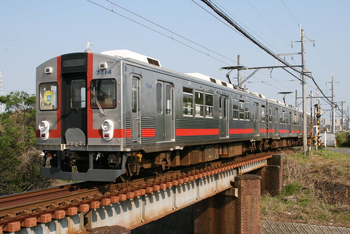Yourou Railway 7700 series (Red-kabuki) between Kuwana.Sta and Harima.Sta, Kuwana, Mie, Japan /May 1, 2020
