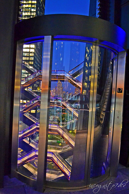 The Vessel L7 Elevator at Twilight Hudson Yards Manhattan New York City NY P00529 DSC_2547