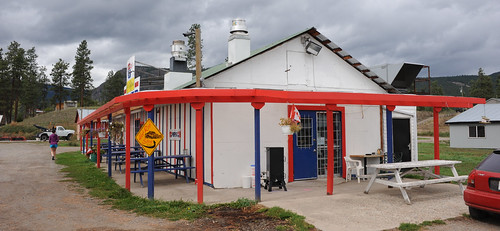 westwold britishcolumbia canada red white blue truck clouds route97diner route 97 diner tables painted