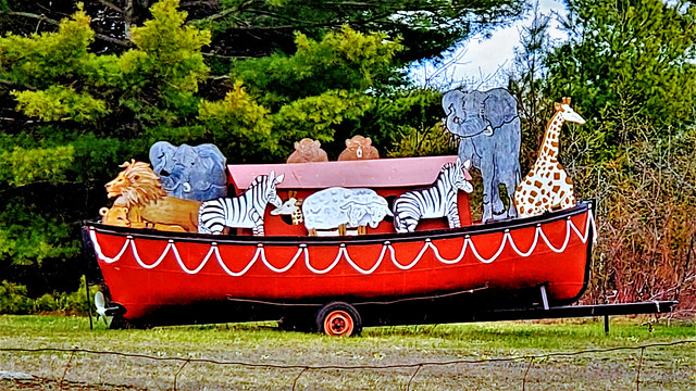Noah's Ark representation, advertising theme park with larger ark