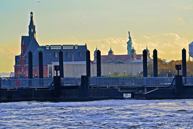 Statue of Liberty, Ellis Island & NJ Central Railroad View from Exchange Place New Jersey New York City NY Jersey City NJ P00532 DSC_2813