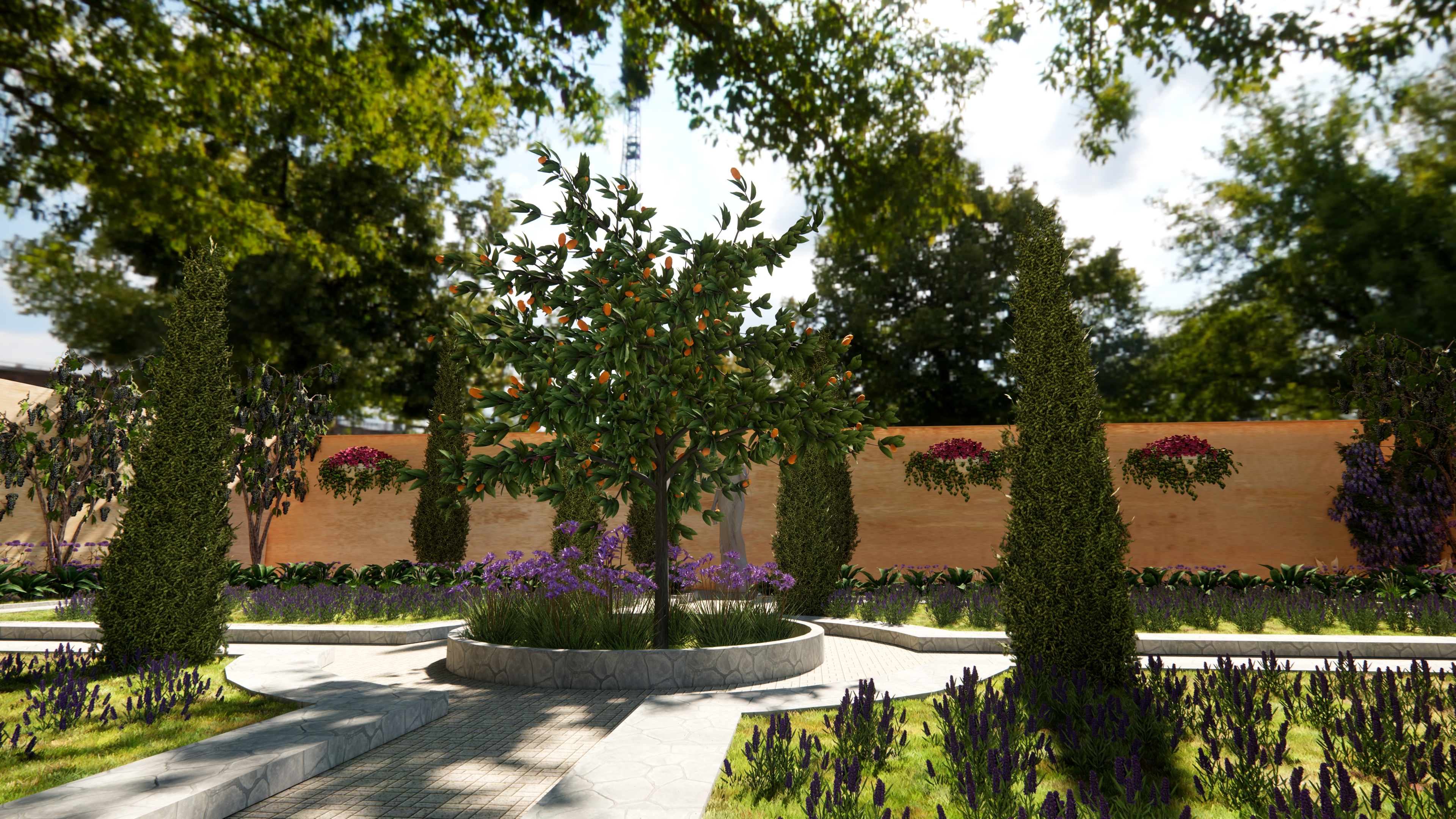 Garden with Italian reminiscences re-edition created by Rosana Almuzara with Lands Design and Enscape