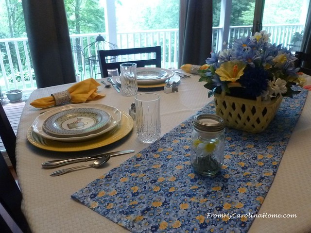 Blue Yellow Tablescape at FromMyCarolinaHome.com