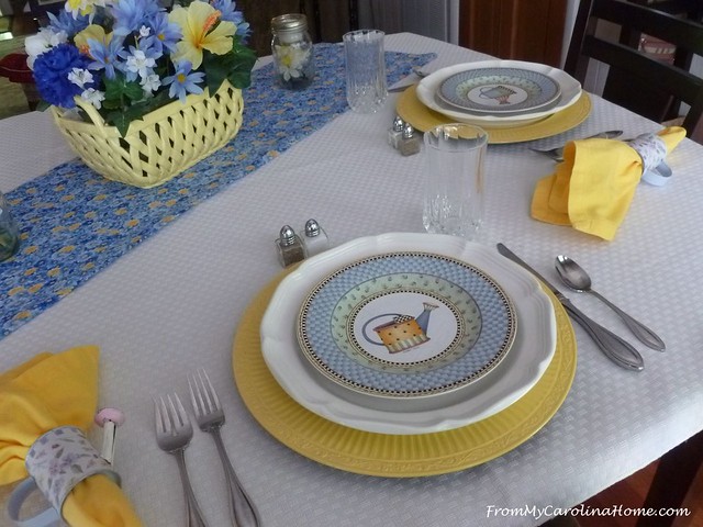 Blue Yellow Tablescape at FromMyCarolinaHome.com