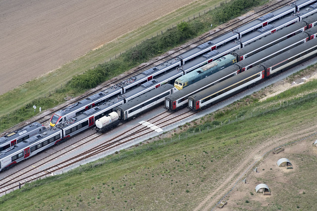 Mid Norfolk Railway aerial image - trains stored north of Kimberley Station