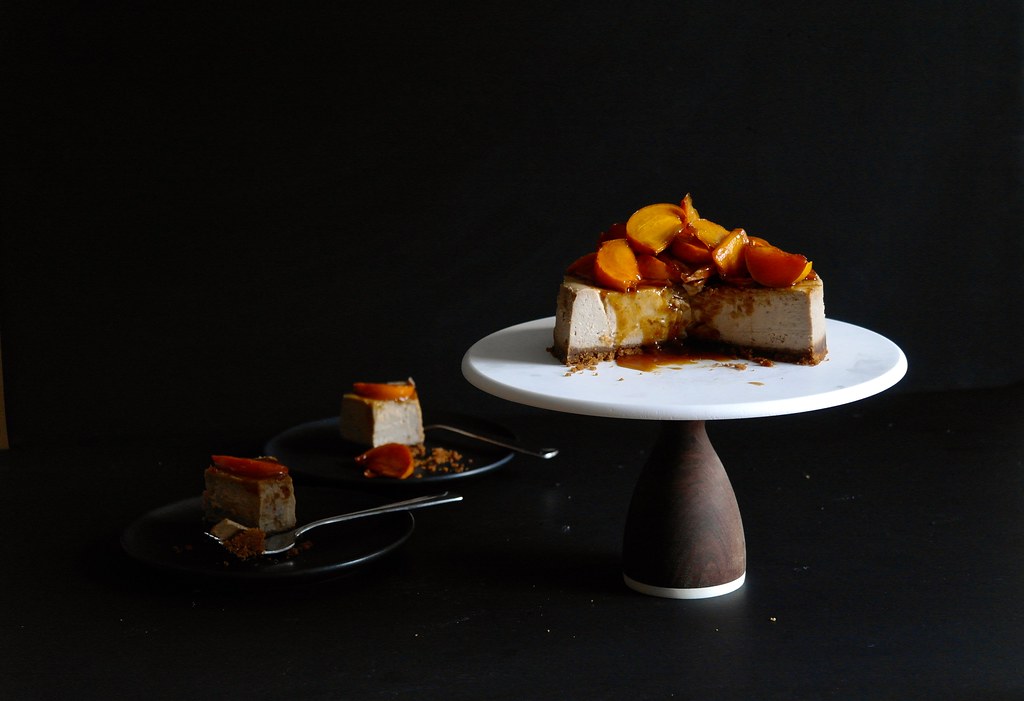 chestnut cheesecake with caramelized persimmons