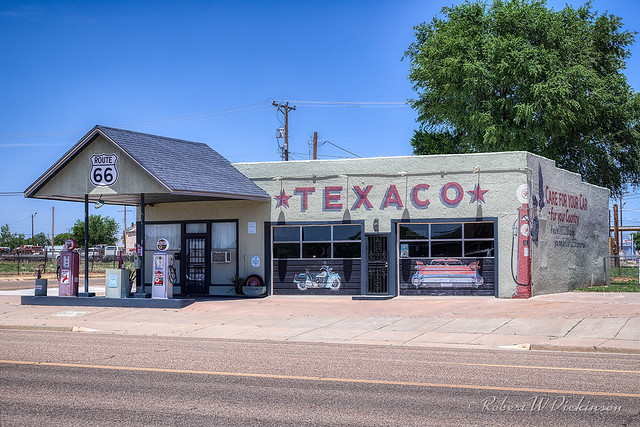 Wide View of Texaco Station on Route 66 in Tucumcari, New Mexico in HDR II
