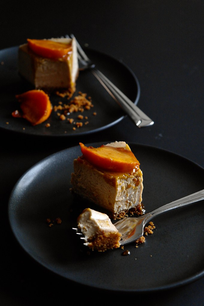 chestnut cheesecake with caramelized persimmons