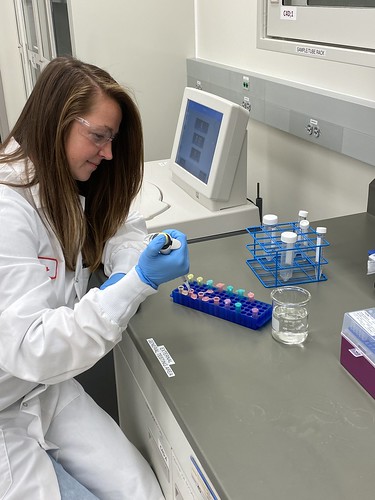 Katie Tombrello at work in her lab.