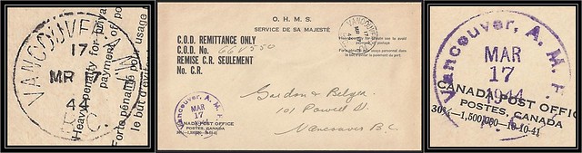 British Columbia / B.C. Postal History / COD Remittance Cover - 17 March 1944 - VANCOUVER A.M.F. (Air Mail Field), B.C. (cds / MOOD cancel / postmark) to Vancouver, B.C.
