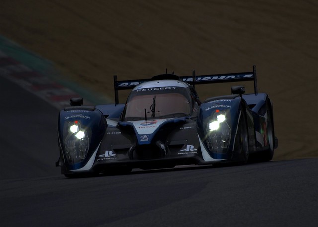 2010 Peugeot 908X LMP1 into the night at Brands Hatch