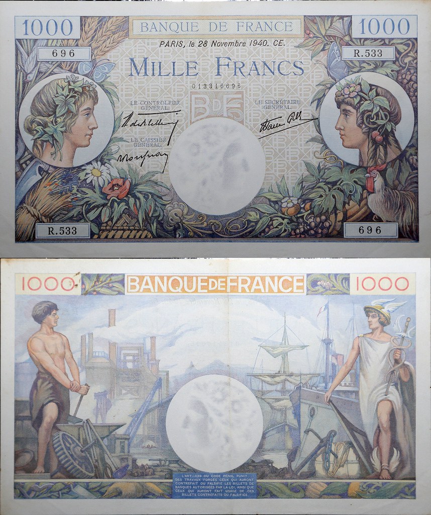 Banque de France - 1000 Francs Commerce et Industrie 1940