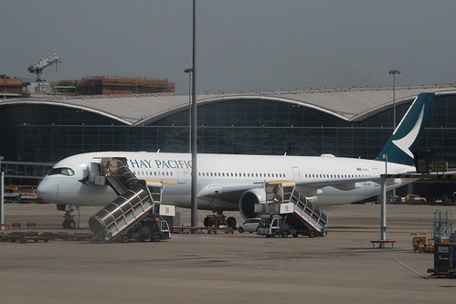 Cathay Pacific Airbus A350-941 B-LRO parked at a remote bay
