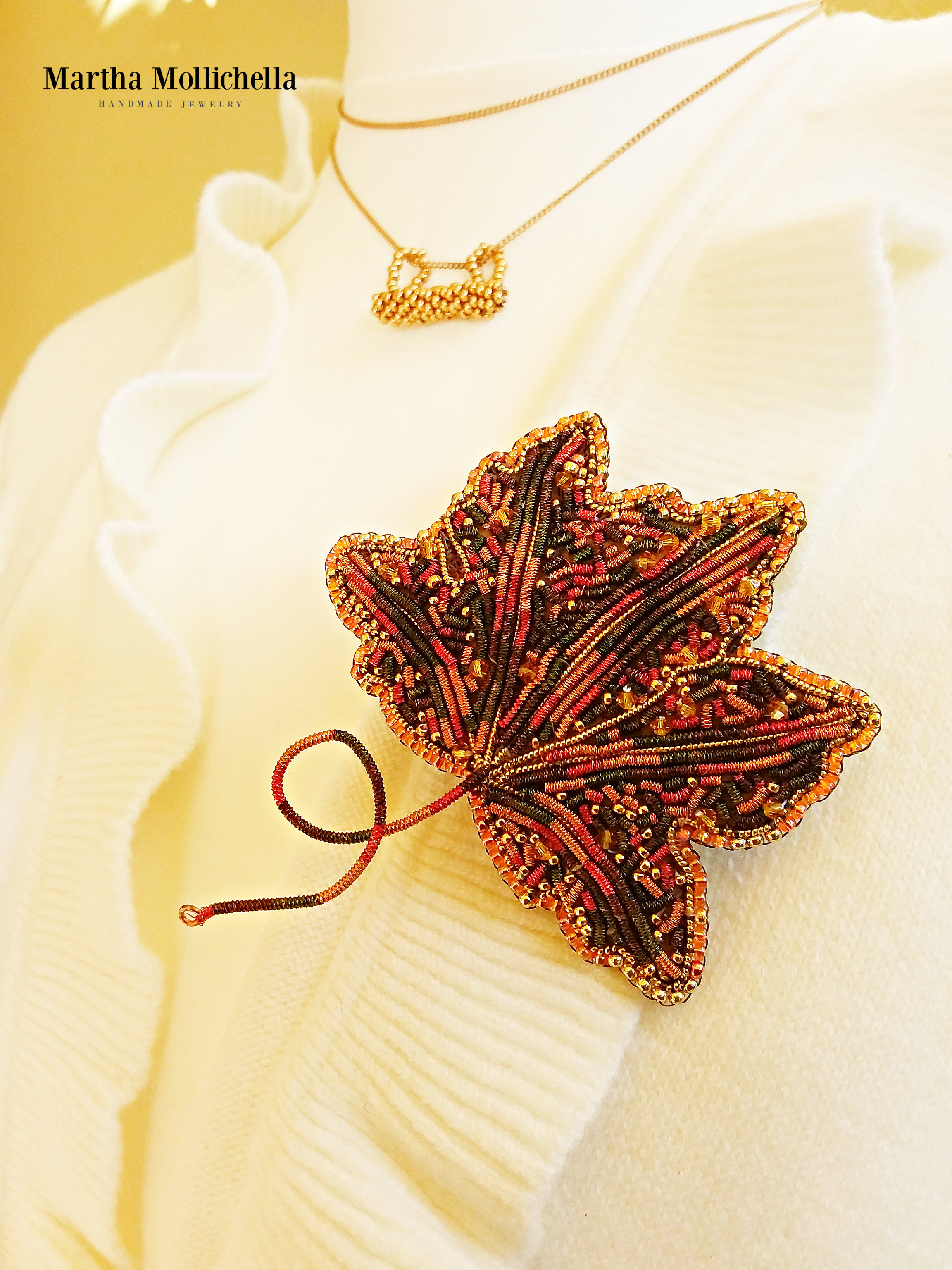 maple leaf brooch pendant handmade jewelry