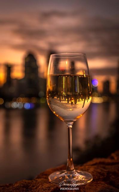 Salute to Brisbane.....wine at sunset on the Brisbabe river At Kangaroo Point Cliffs