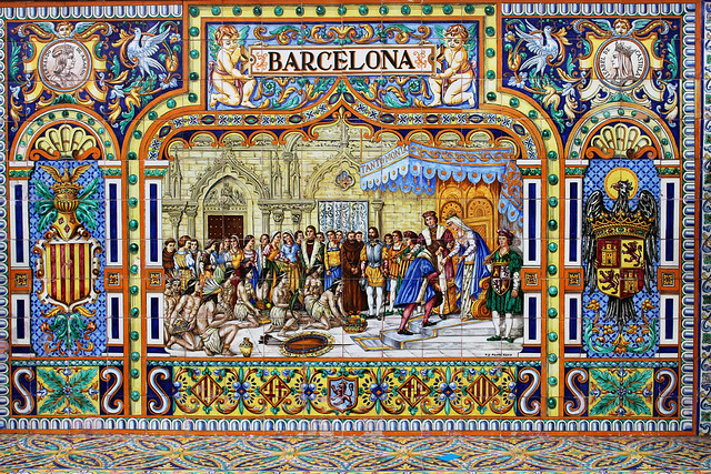 🇪🇸 Ceramic Azulejos representing Barcelona at Plaza de Espana / Картина от керамични плочки символизираща Барселона на Пласа де Еспаня