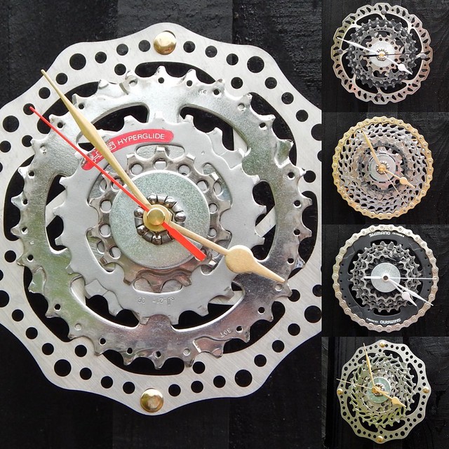 Recycled bicycle part clocks by ReCycle & BiCycle