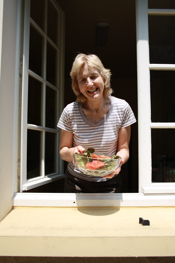 Jean with salad bowl.