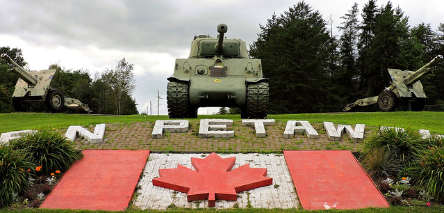 Two Howitzers and a M4 Sherman tank, at the entrance to CFB Petawawa